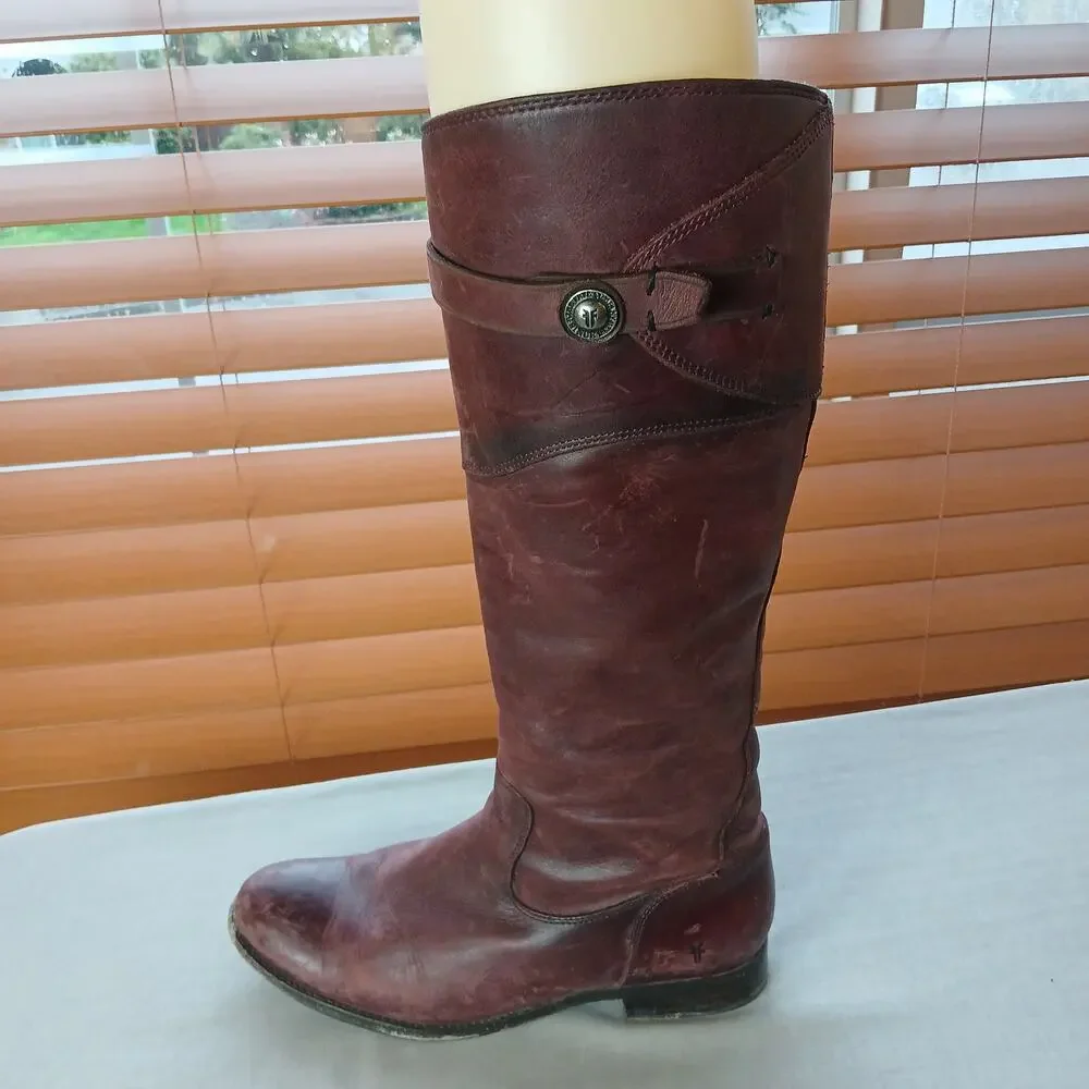 SINGLE LEFT FOOT ONLY Frye Molly Button Tall Boot 10B brown leather zip 1" heel - Picture 3 of 16